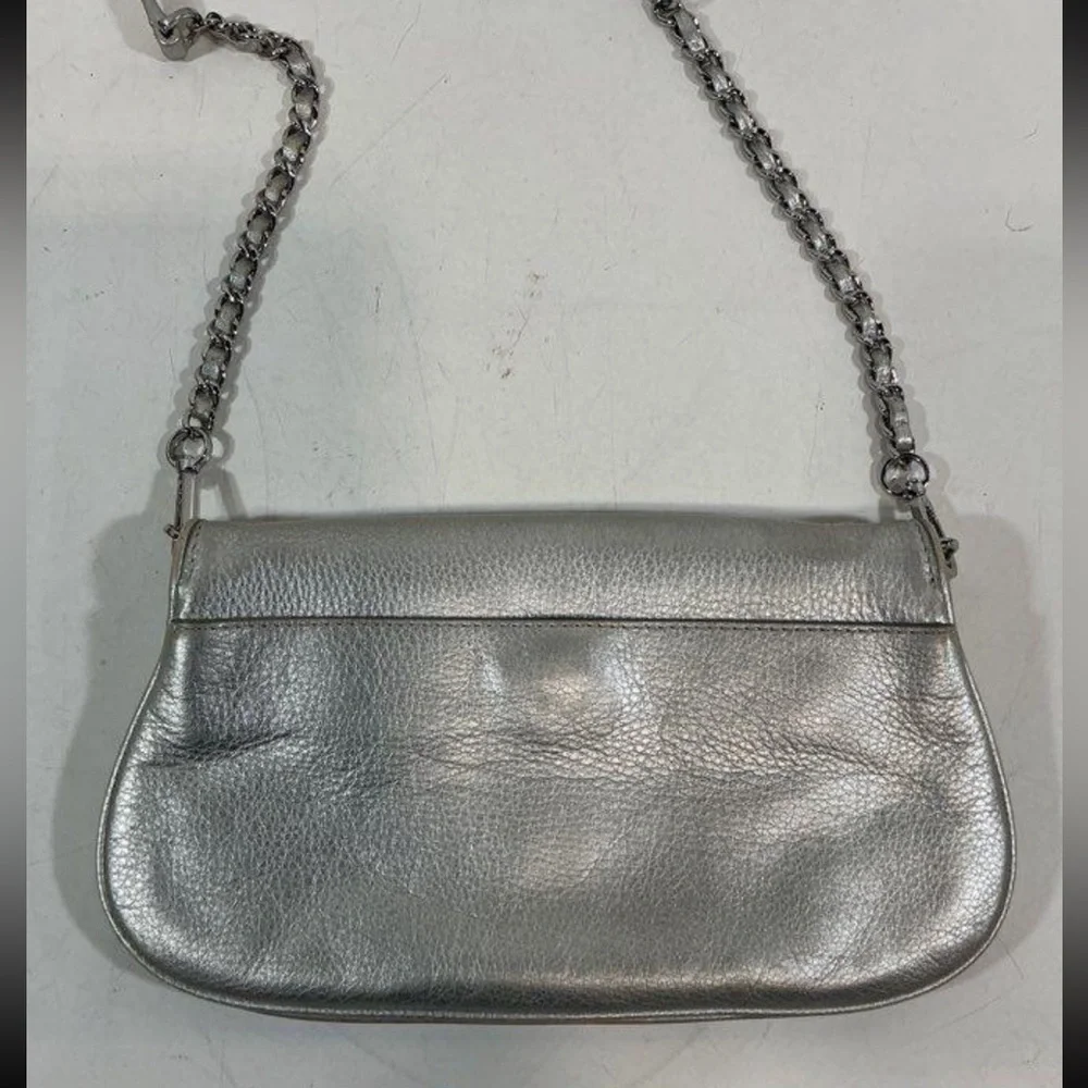 Women’s Tory Burch Metallic Silver Leather Flap Crossbody Bag